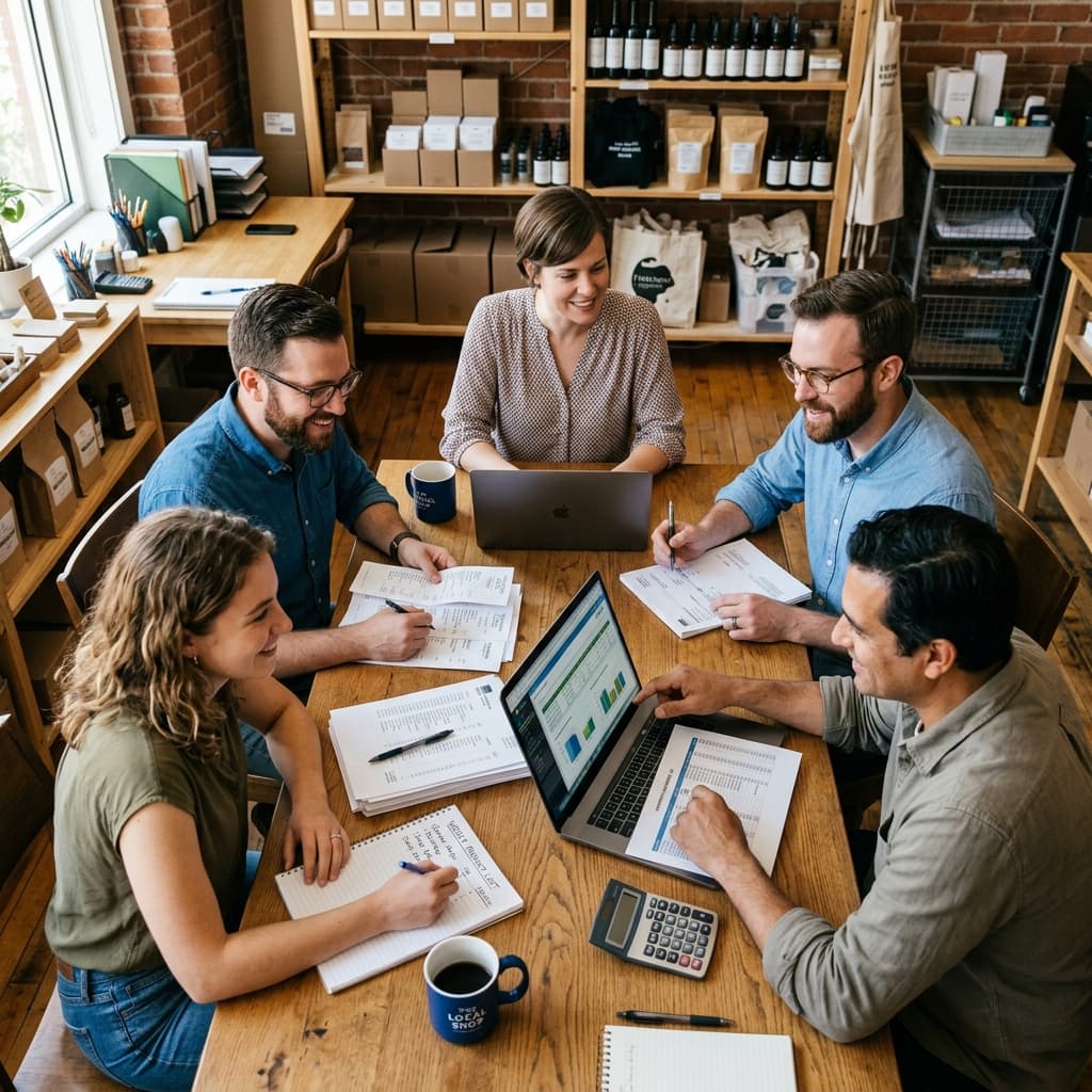 Equipe trabalhando com organização e produtividade